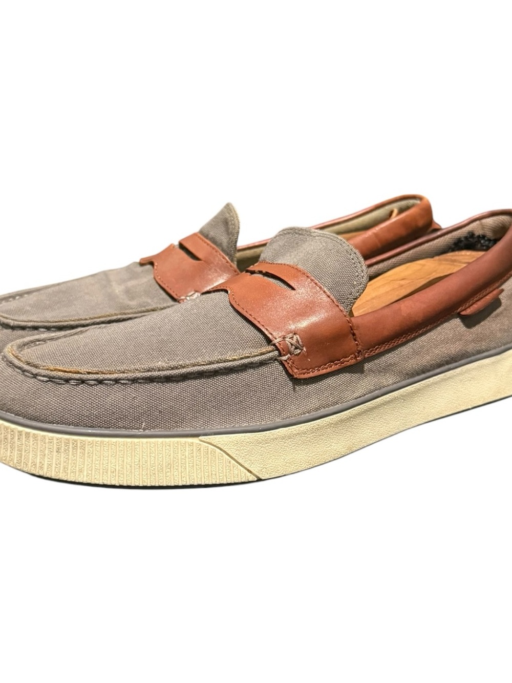 Cole Haan Mens 11 M Nantucket 2.0 Penny Loafers Gray Textile Woodbury Leather